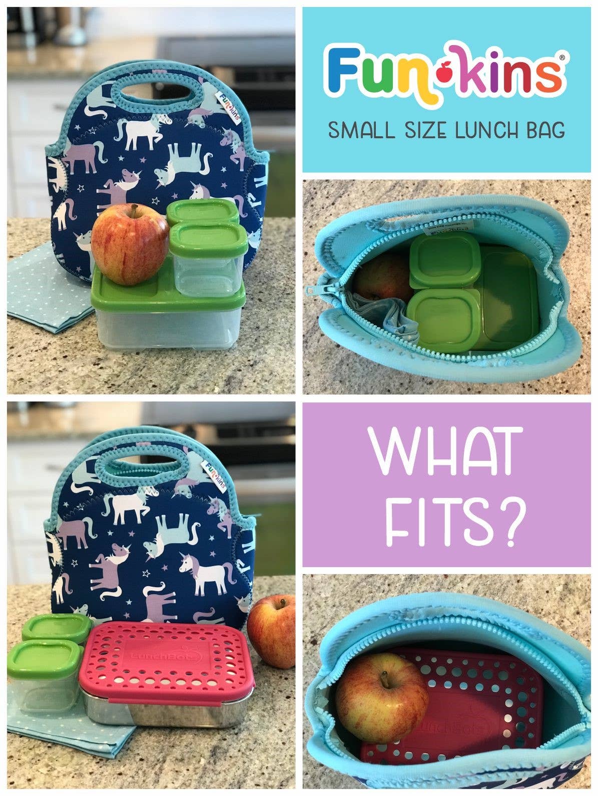 My Funkins - Small, Machine Washable Lunch Bag for Kids - Unicorns