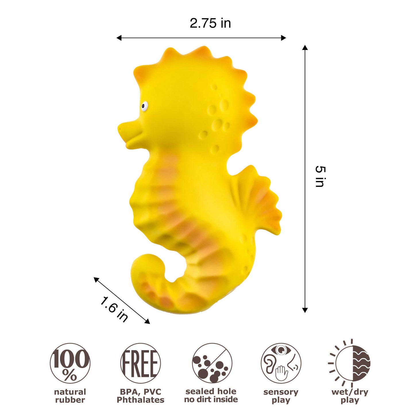 Caaocho Natural Rubber Toys - Seahorse Bath Toy Hole Free - 100% Pure Natural Rubber