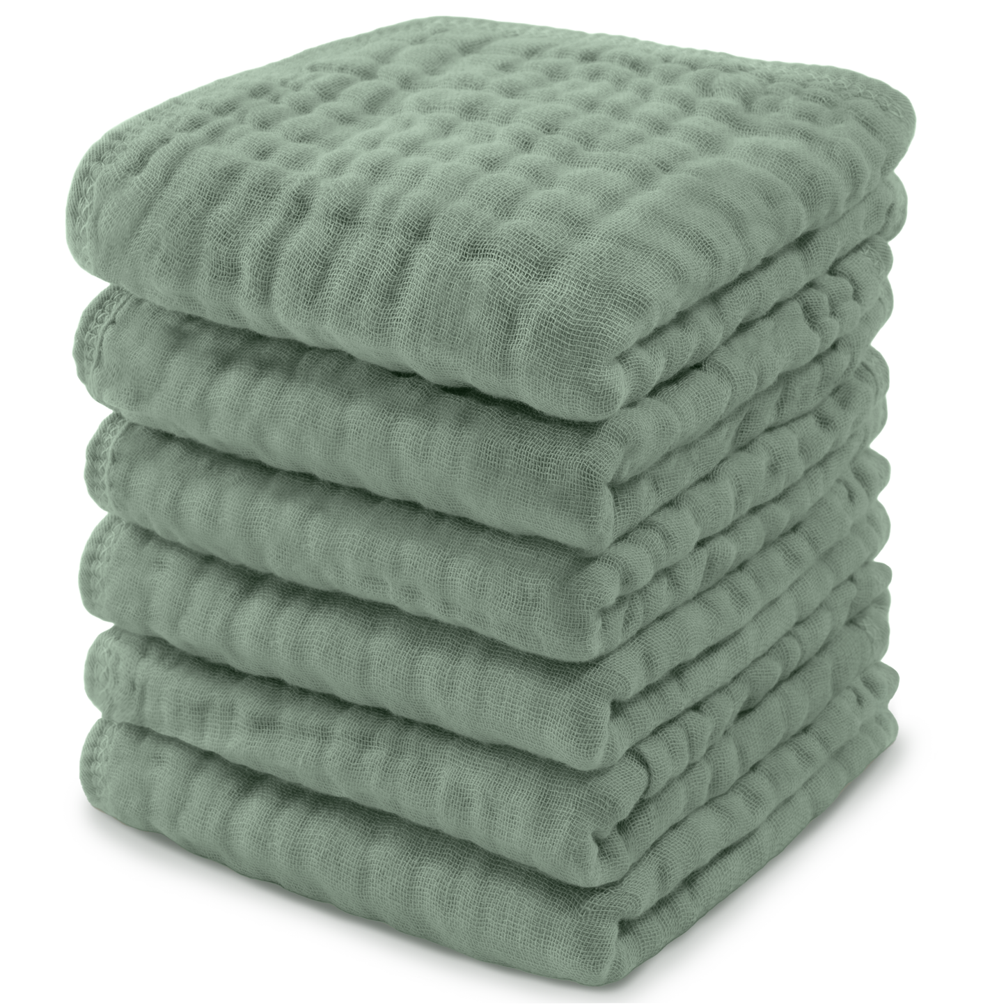 Comfy Cubs - Baby Washcloths 100% Muslin Cotton By Comfy Cubs: Pack Of 6 / Fern