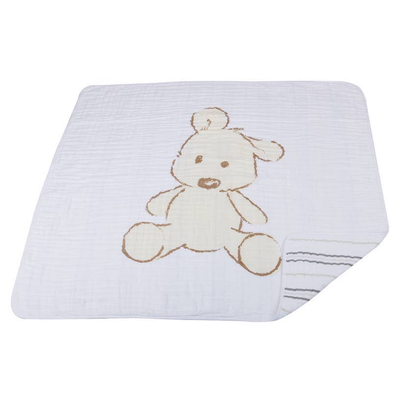 Newcastle Classics - Teddy Bear And Grey Stripe Newcastle Blanket