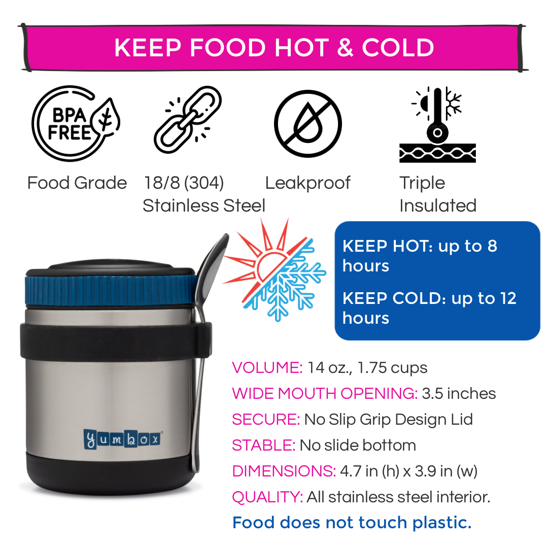 Yumbox - Thermal Food Jar for Hot Lunch - Zuppa with Spoon and Band Twilight Black- 14oz