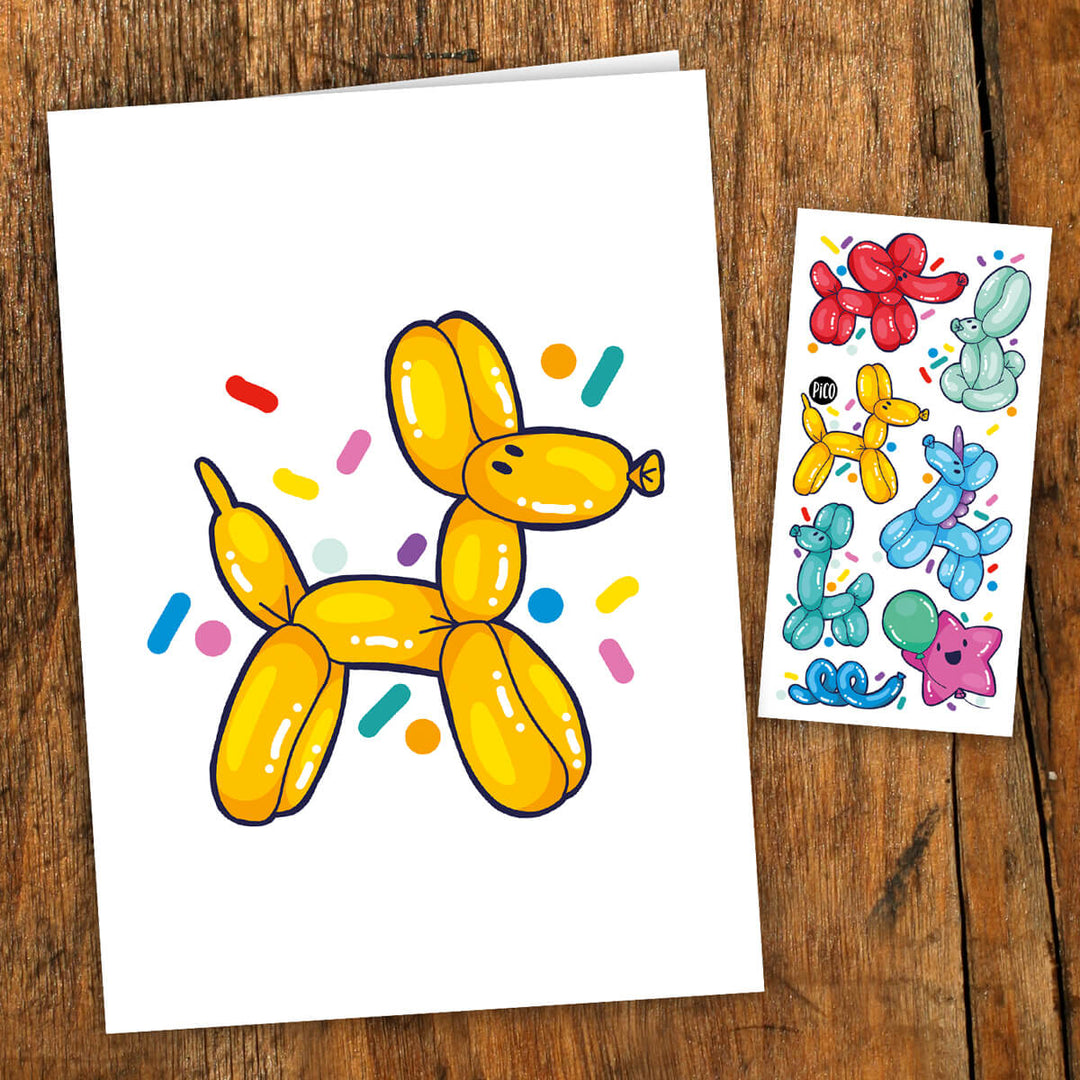 Pico Greeting Card + Temporary Tattoo - Animals Balloon