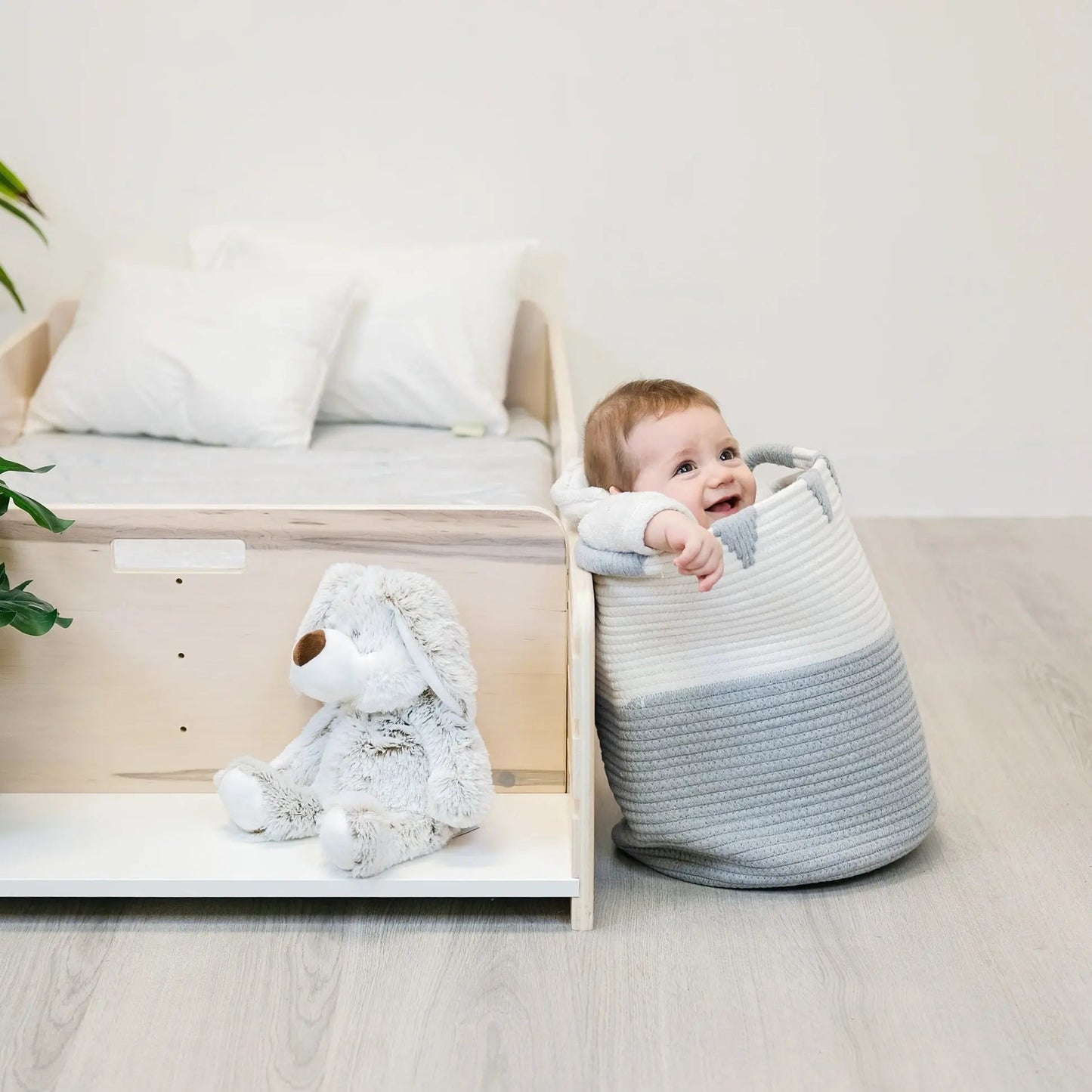 APPLE - Montessori Floor Bed with Rails & Shelves