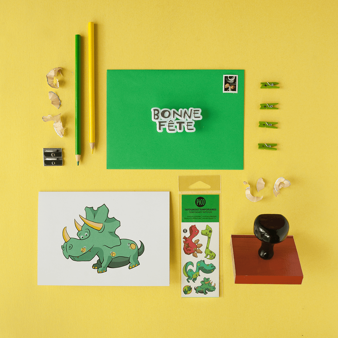 Pico Greeting Card + Temporary Tattoo - Dinosaur