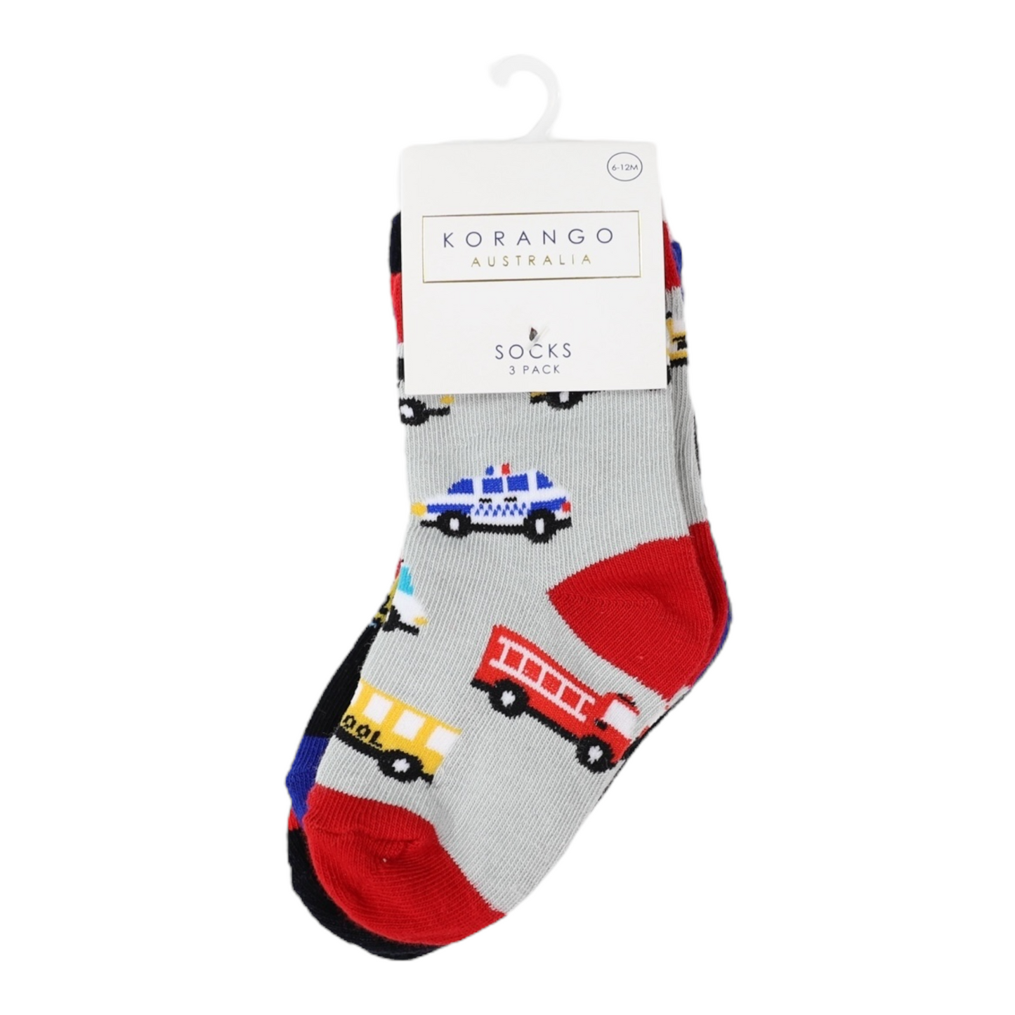 Korango -   Cars & Dinosaur Socks 3pk Assorted