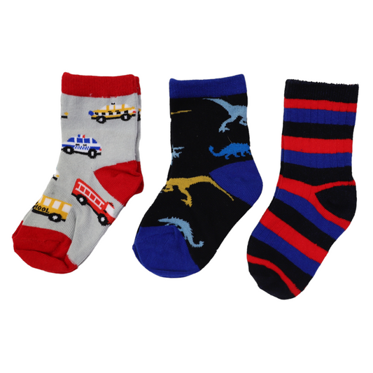 Korango -   Cars & Dinosaur Socks 3pk Assorted