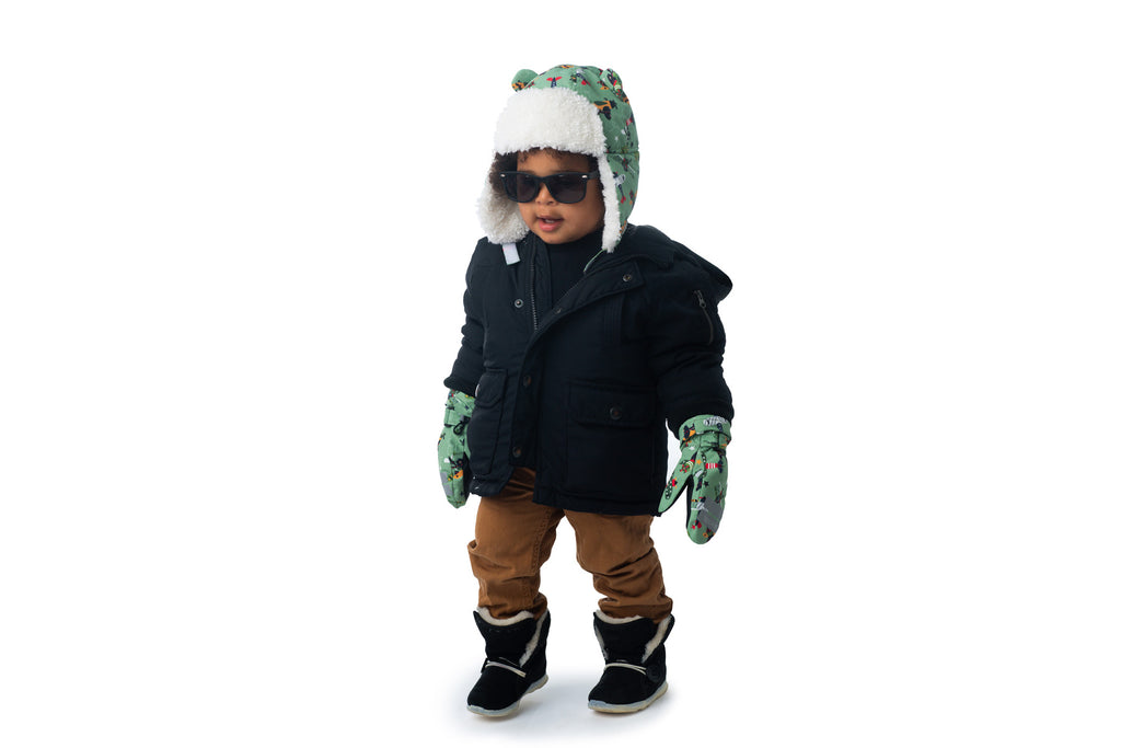 FLAPJACKKIDS - Water Repellent Ski Mittens - Black Bear