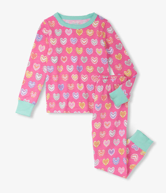 Hatley - Shibori Hearts Cotton Pajama Set - Fuchsia Purple