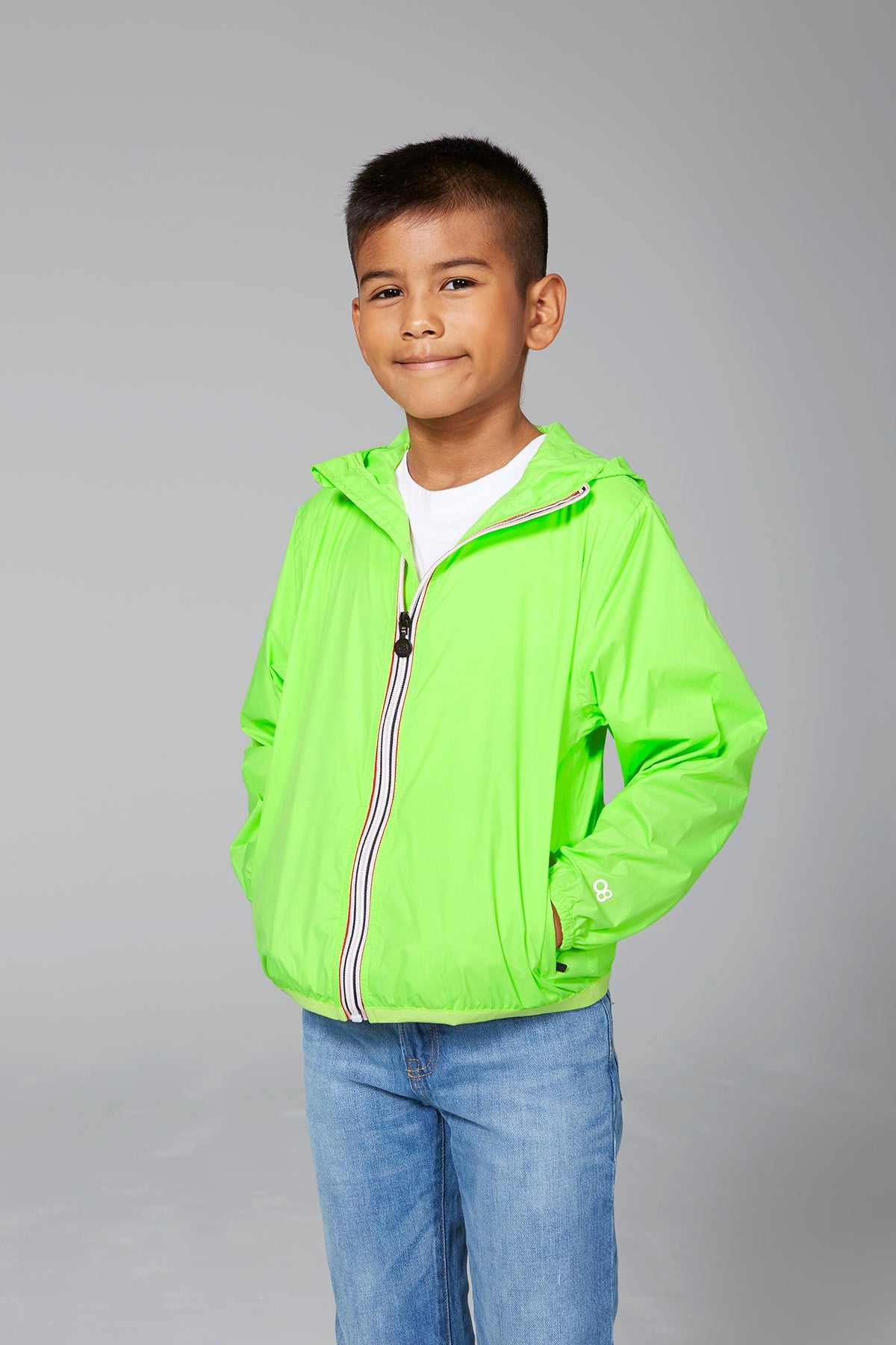 O8Lifestyle Kids Full Zip Front Jacket Green Fluo