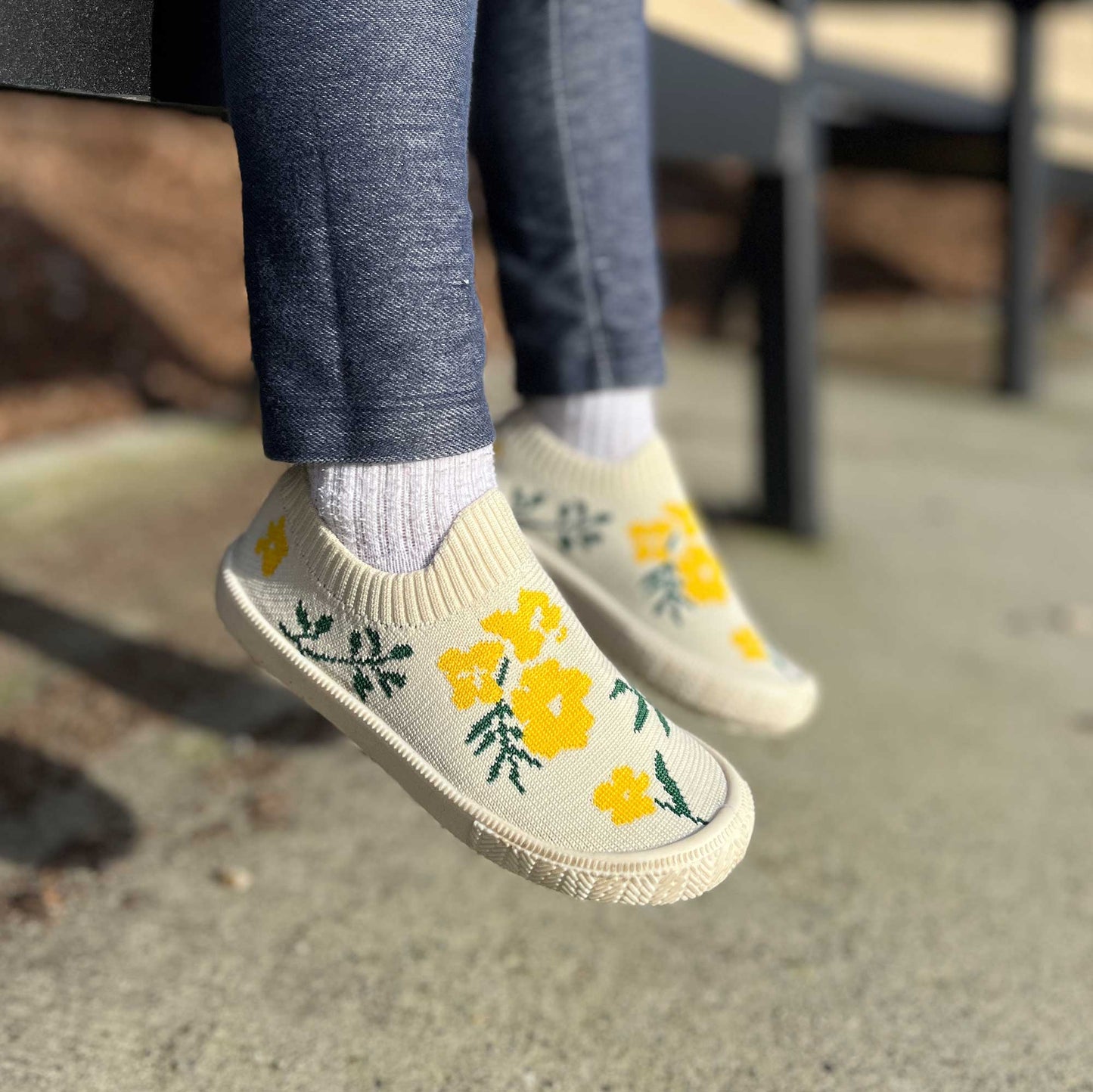 Jan & Jul Kids Graphic Knit Shoes | Yellow Flower