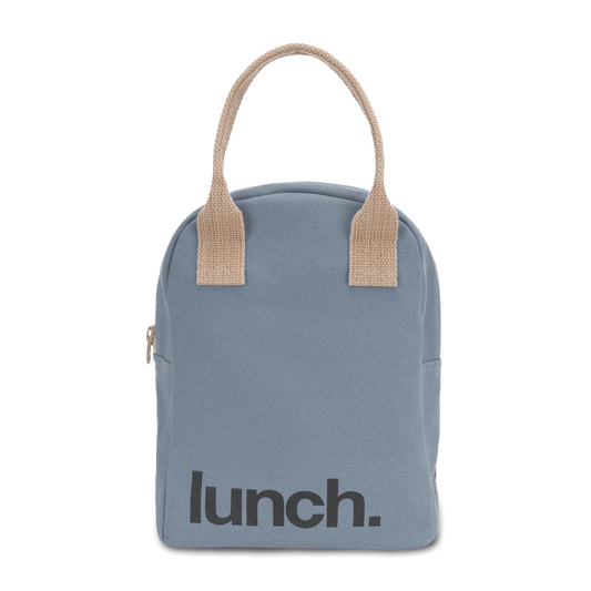 Fluf Zipper Lunch Bag- 'Lunch' Blue