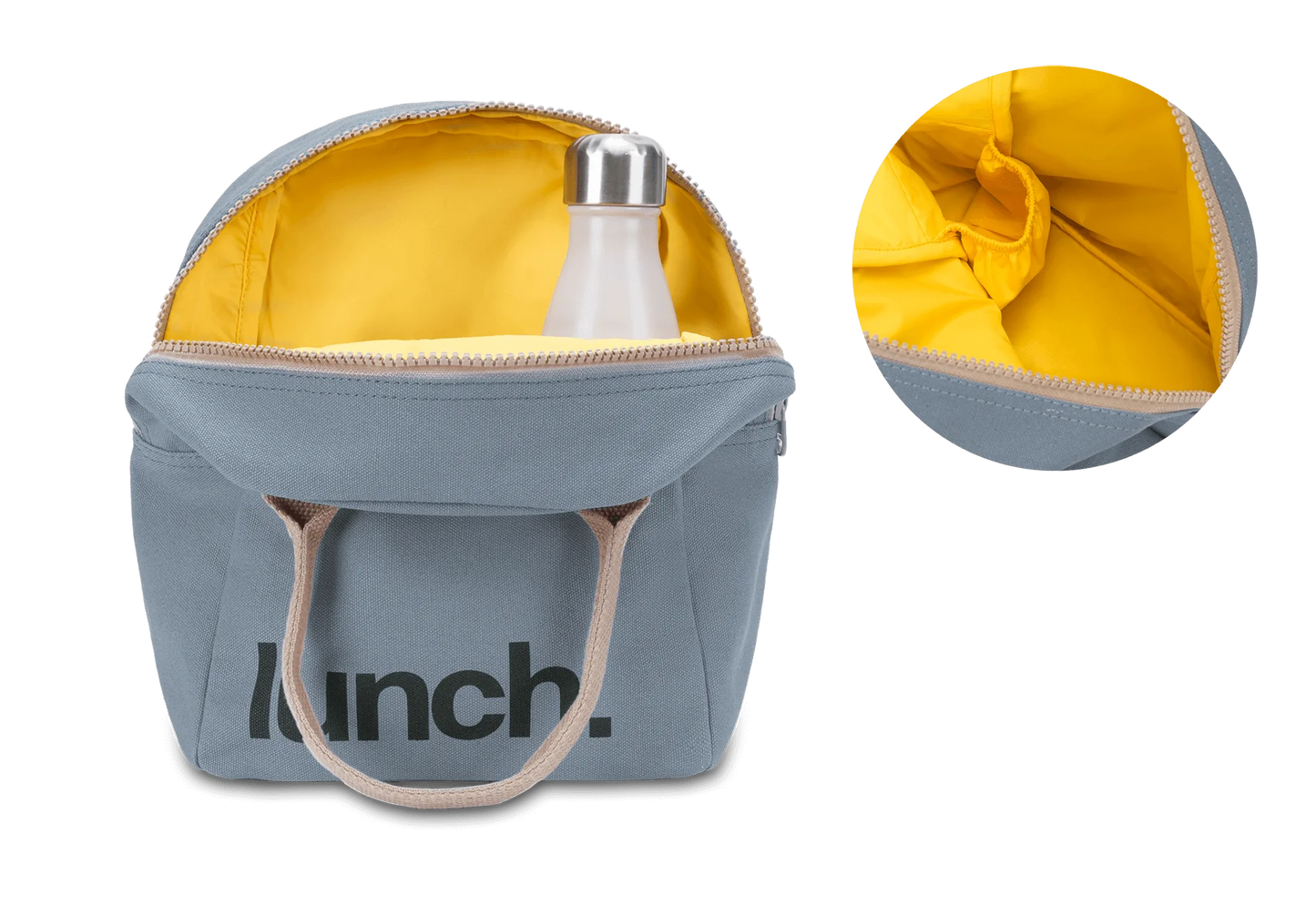 Fluf Zipper Lunch Bag- 'Lunch' Blue