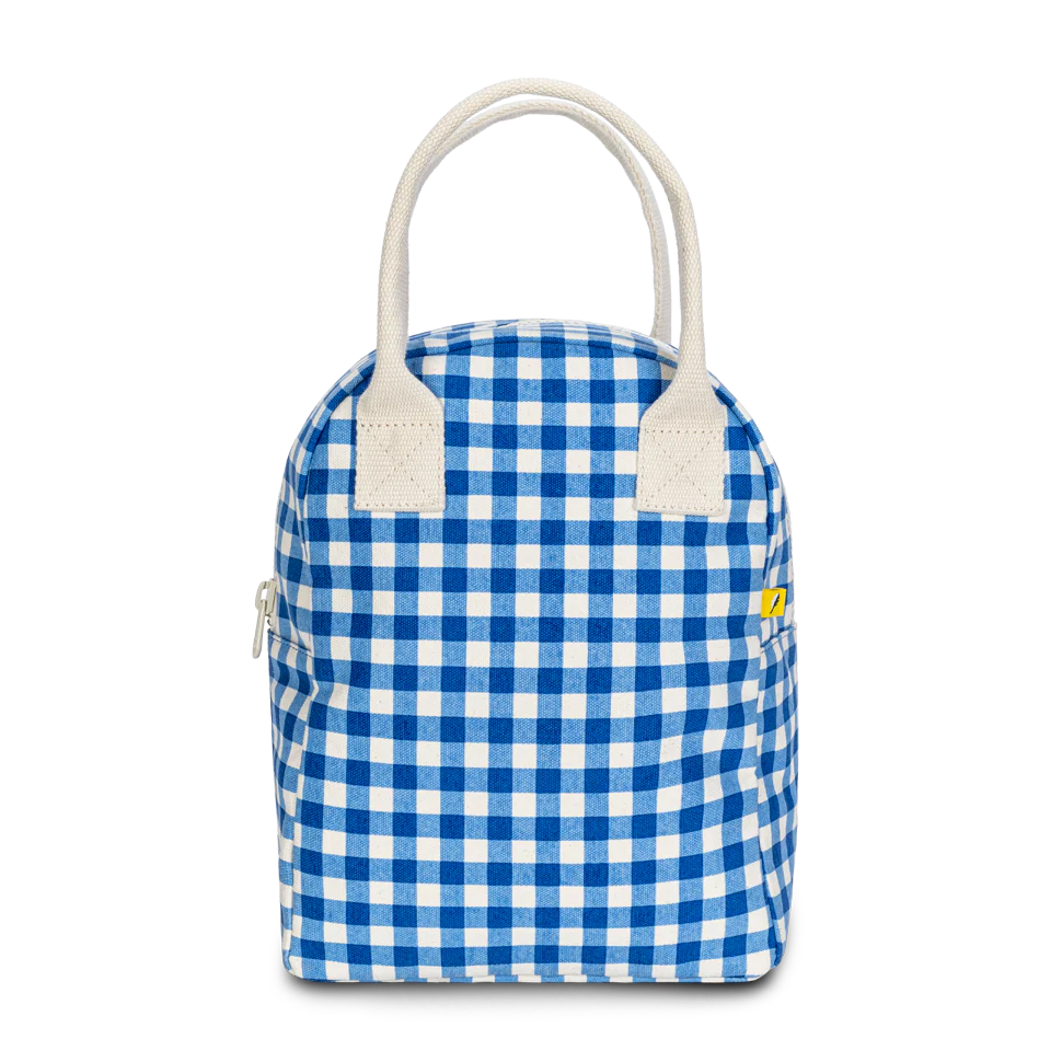 Fluf Zipper Lunch Bag- Gingham Blue