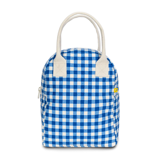 Fluf Zipper Lunch Bag- Gingham Blue