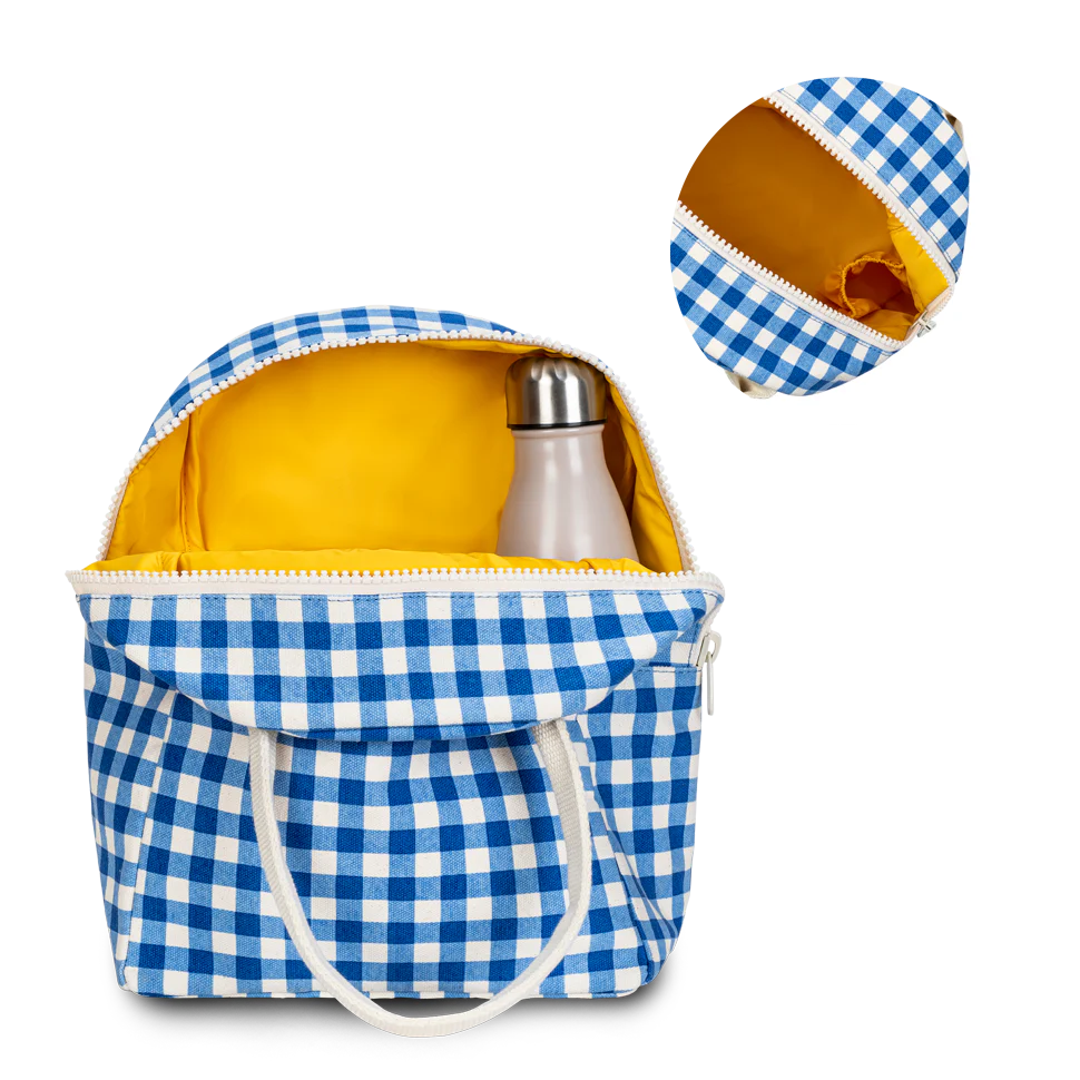 Fluf Zipper Lunch Bag- Gingham Blue