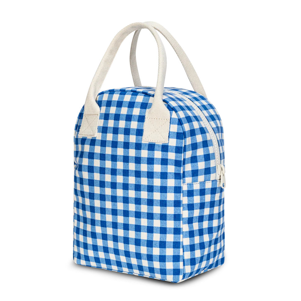 Fluf Zipper Lunch Bag- Gingham Blue