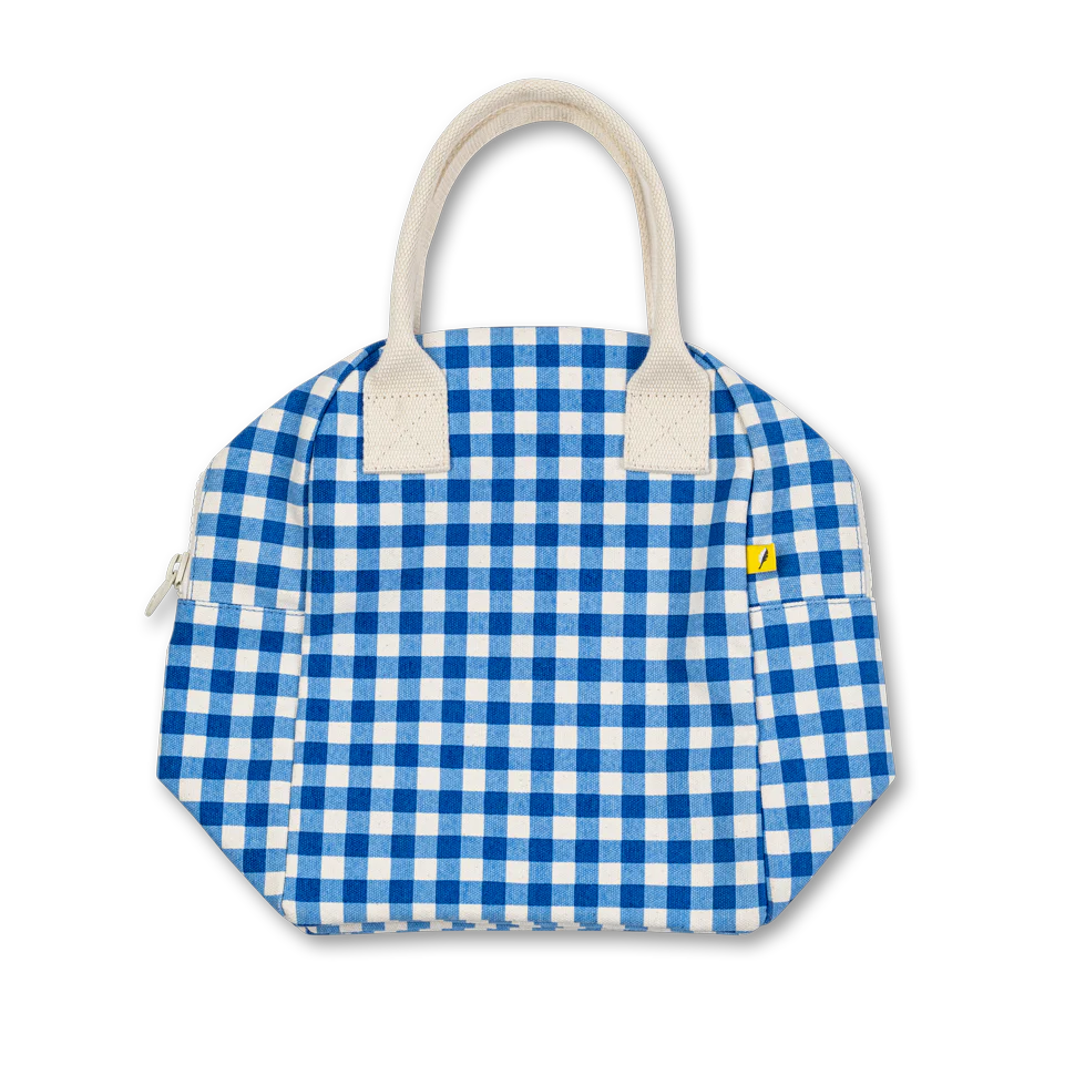 Fluf Zipper Lunch Bag- Gingham Blue