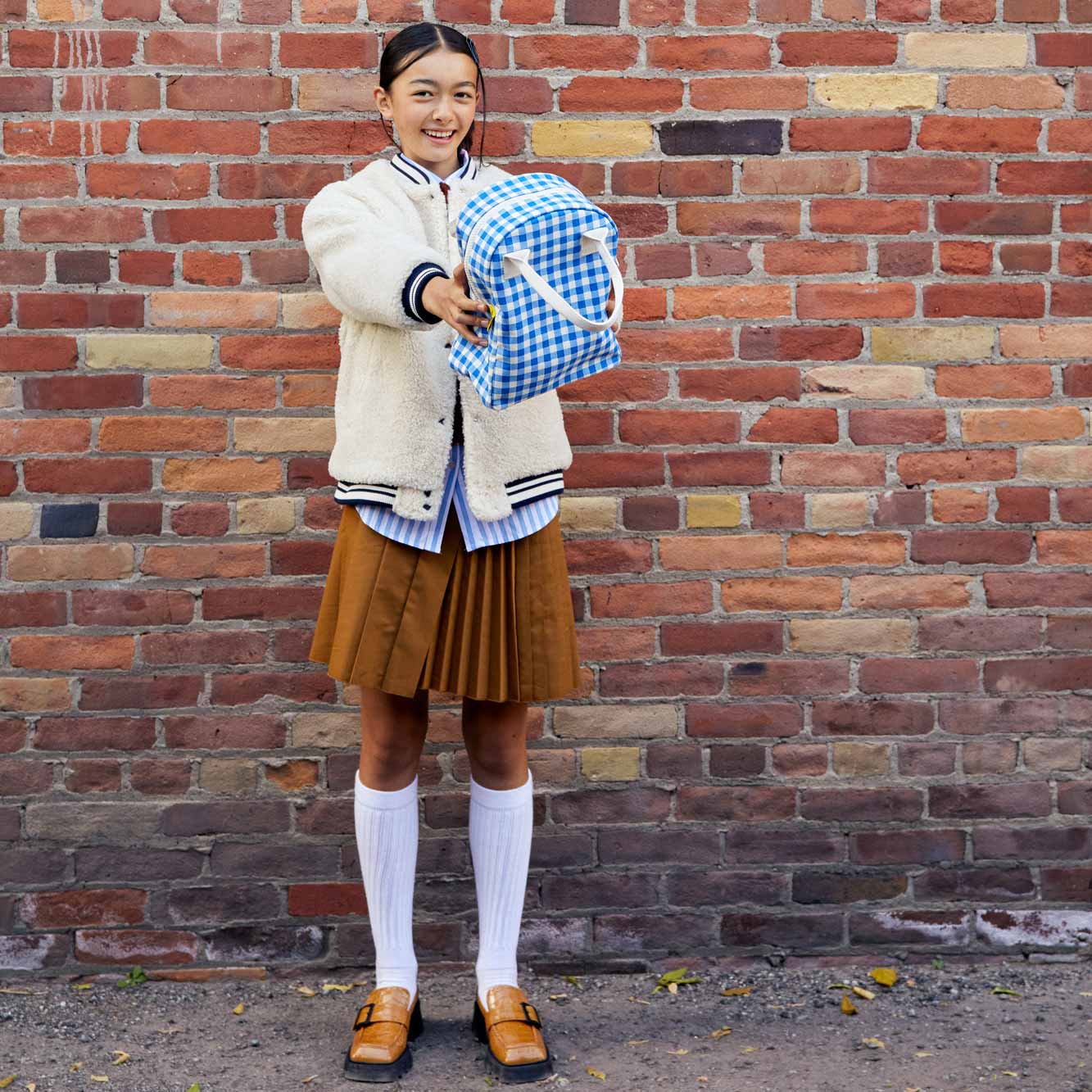 Fluf Zipper Lunch Bag- Gingham Blue