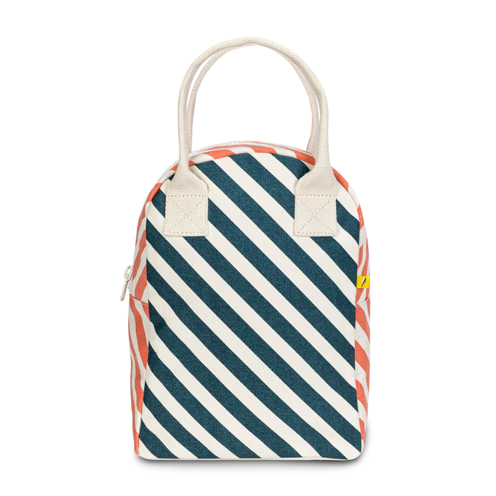 Fluf Zipper Lunch Bag- Stripe Teal Apricot