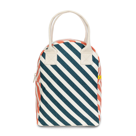 Fluf Zipper Lunch Bag- Stripe Teal Apricot