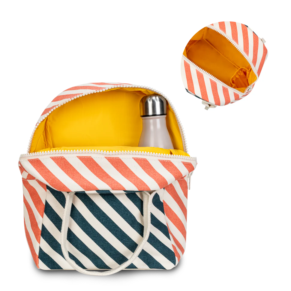 Fluf Zipper Lunch Bag- Stripe Teal Apricot