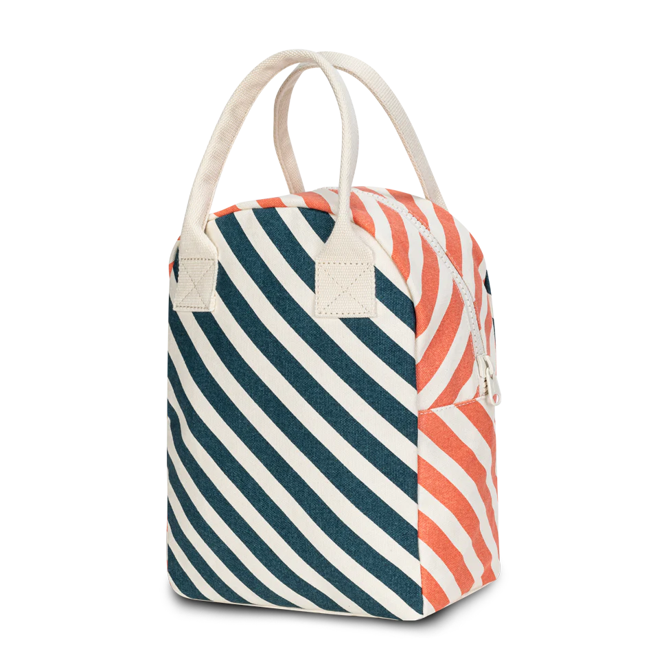 Fluf Zipper Lunch Bag- Stripe Teal Apricot