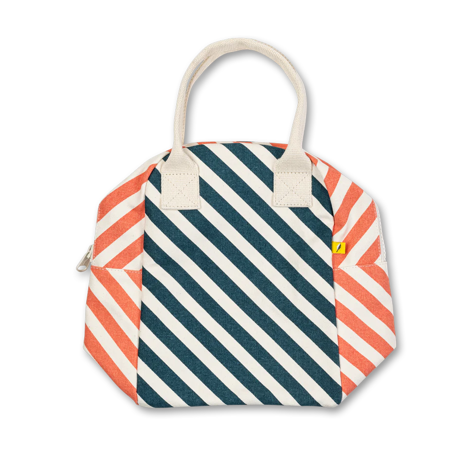 Fluf Zipper Lunch Bag- Stripe Teal Apricot