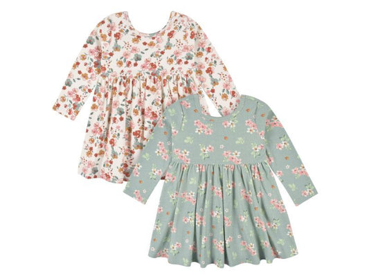 Gerber - 2-Pack Baby Girls Green Floral Long Sleeve Dresses