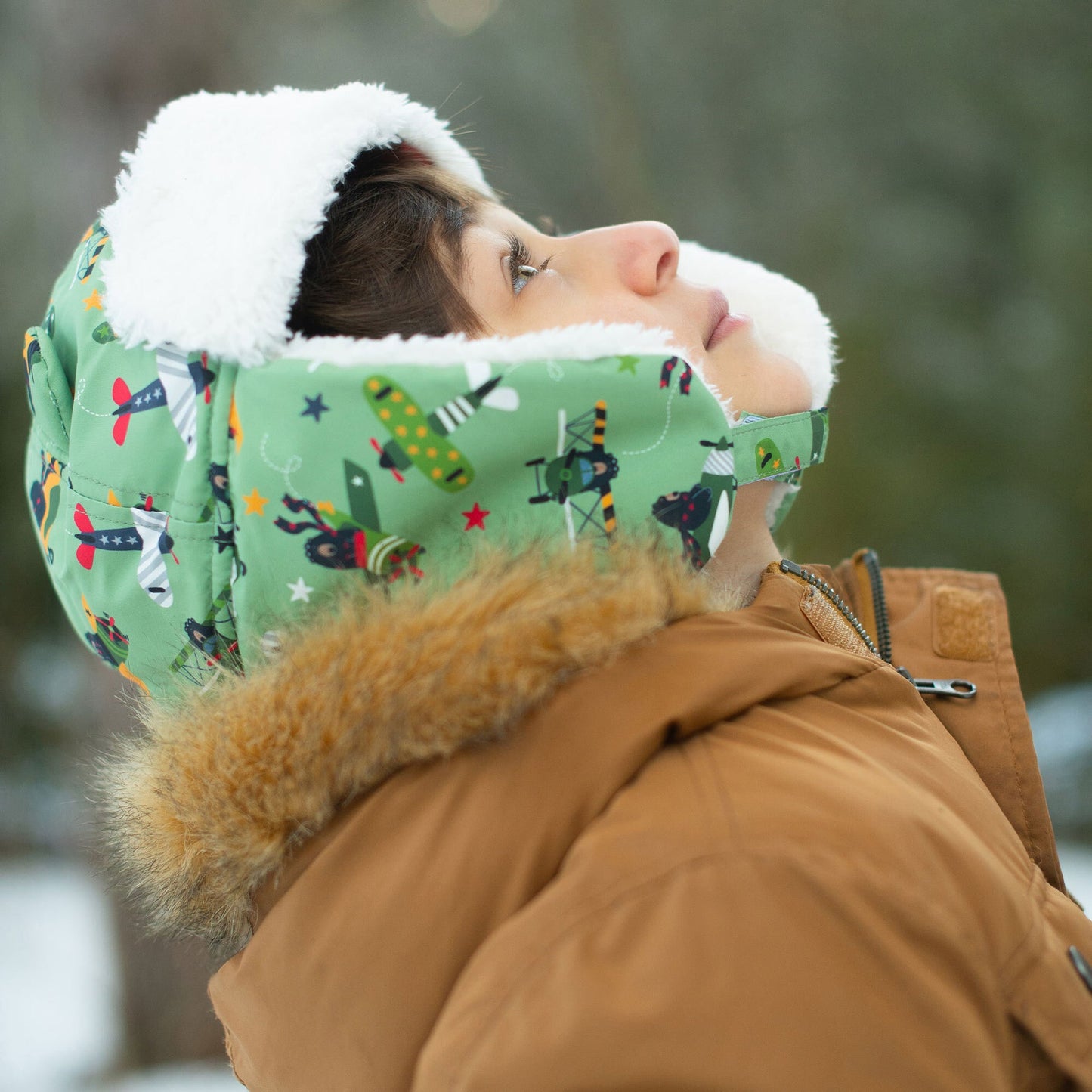 FLAP JACK KIDS - Water Repellent Trapper Hat - Black Bear Green (Size 4-6 Yr)