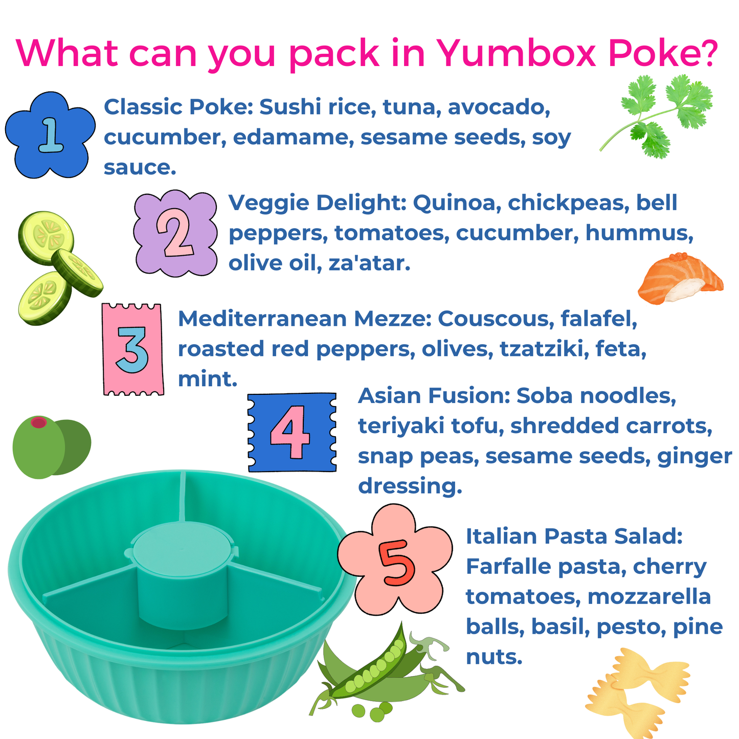 Yumbox - Poke Bowl with 3 Part Divider - Paradise Aqua