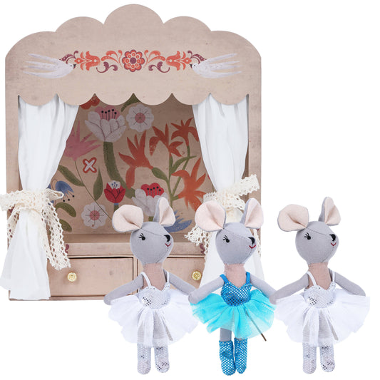 Levlovs - Ballerina Mouse and Friends in a Theater Box, with Magnetic Hands - 5.5"