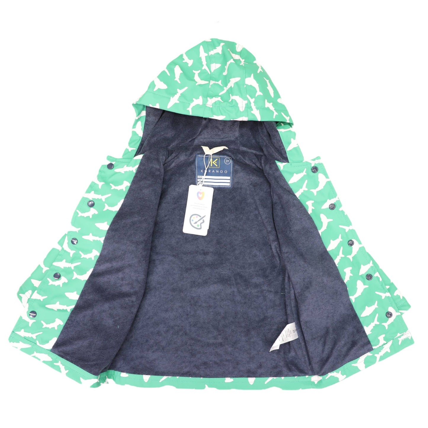 Korango - Shark Colour Change Raincoat Green - Terry Towel