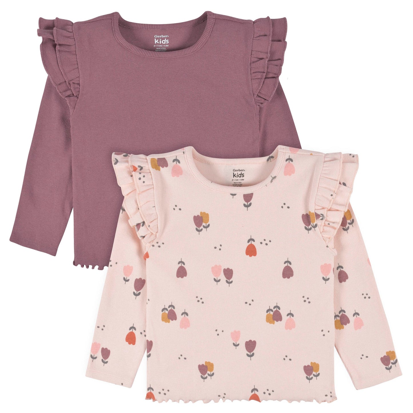 Gerber 2-Pack Girl Burgundy Floral Double Ruffle Tops