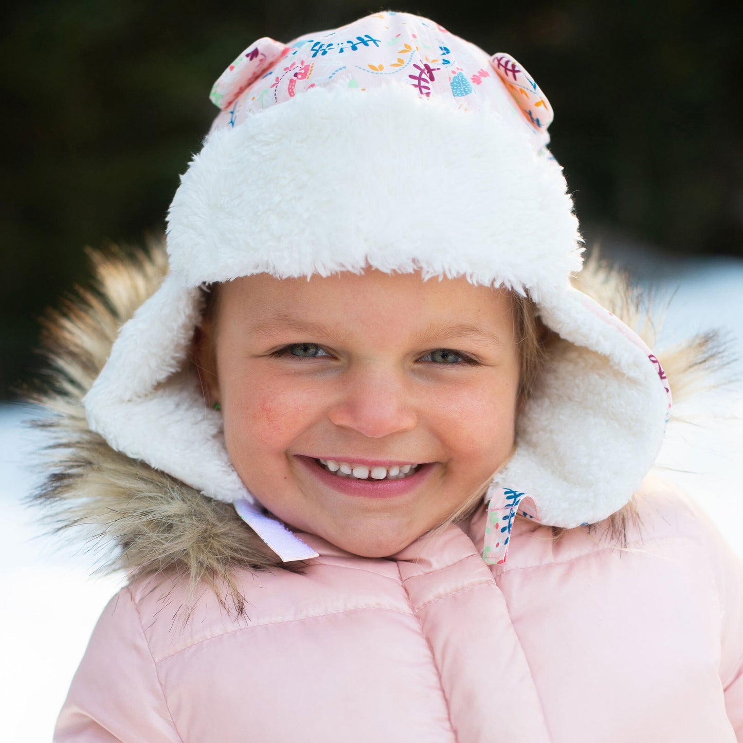 FLAP JACK KIDS - Water Repellent Trapper Hat - Floral Pink