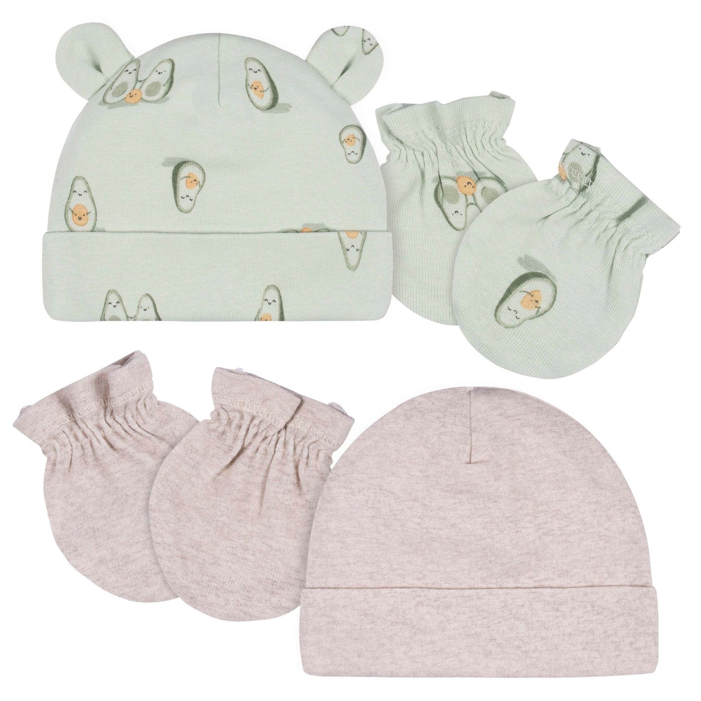 Gerber - 4-Piece Baby Neutral Avo Cuddle Cap & Mitten Set -0-6 Month