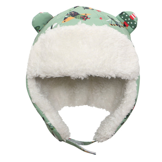 FLAP JACK KIDS - Water Repellent Trapper Hat - Black Bear Green (Size 4-6 Yr)