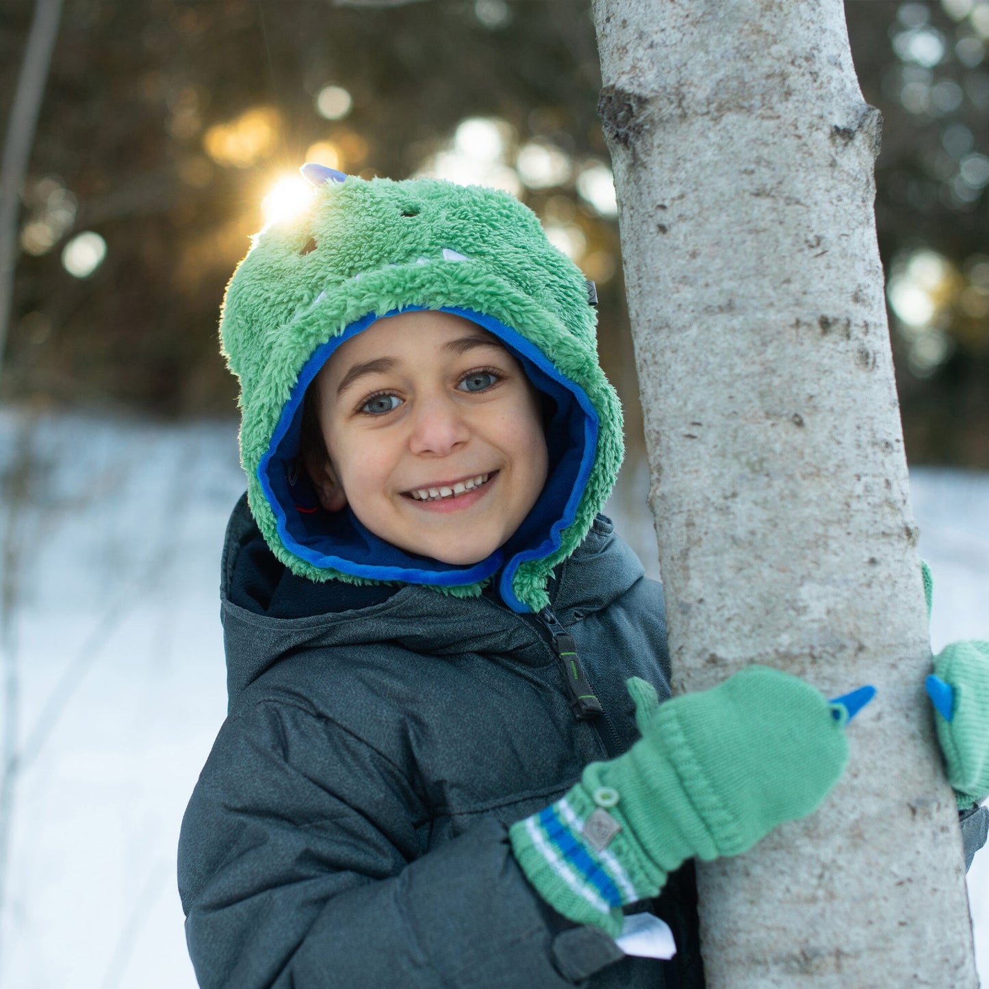 Gerber -FLAP JACK KIDS - Knitted Fingerless Gloves w/ Flap - Dino