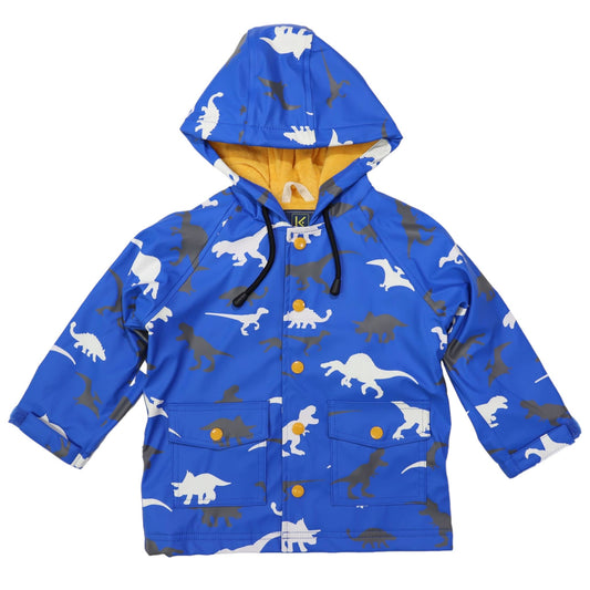 Korango - Dinosaur Colour Change Raincoat Victoria Blue - Terry Towel