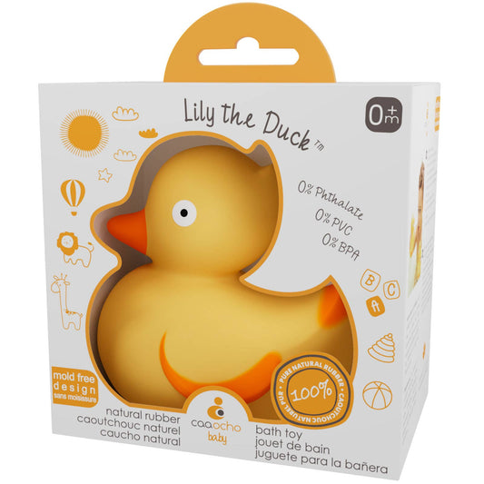 Caaocho Natural Rubber Toys - Lily The Duck Bath Toy Hole Free - 100% Pure Natural Rubber