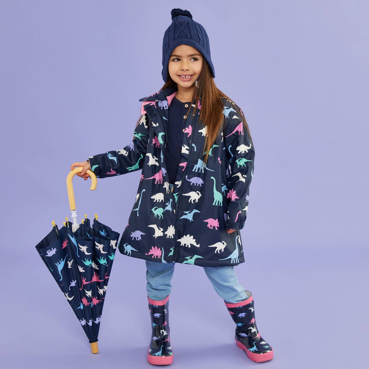 Korango - Dinosaur Colour Change Raincoat Navy - PolarFleece