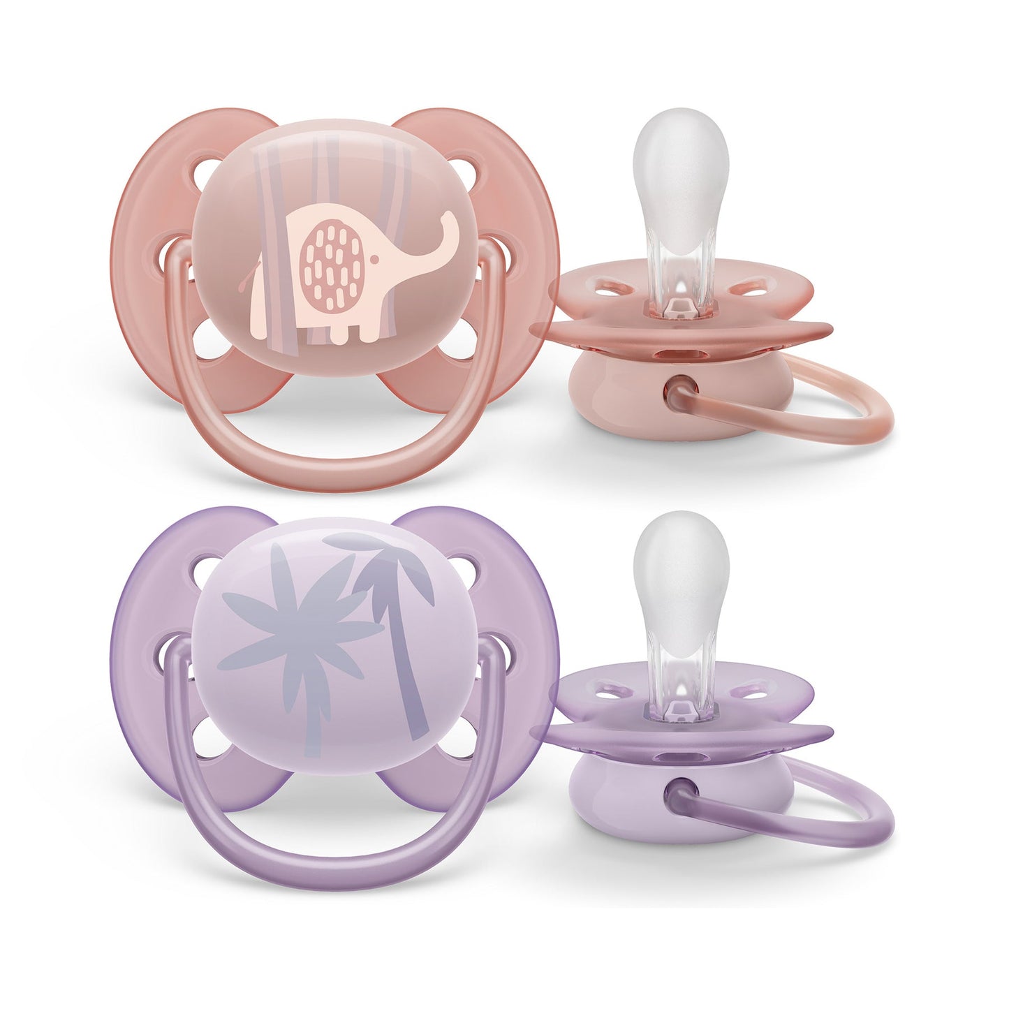 Philips Avent - Ultra Soft Pacifier - 0-6m - Lychee Elephant + Lilac Palms - 2 pack