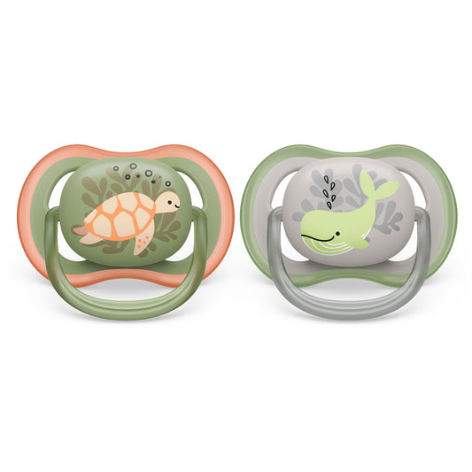 Philips Avent - Ultra Air Pacifier - 6-18m - Orange Turtle + Green Whale - 2 pack