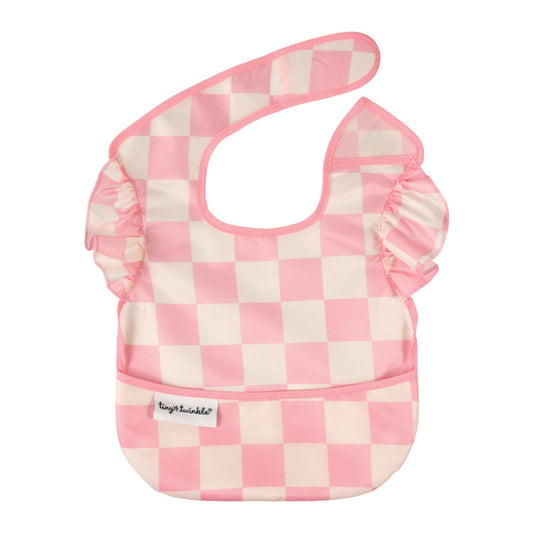 TINY TWINKLE - Mess-proof Easy Bib Ruffle - Pink Check (6 - 36 Months)