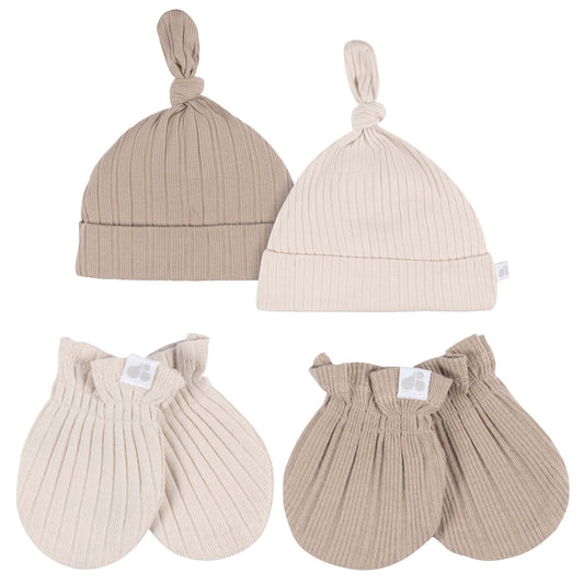 Just Born by Gerber Baby Neutral - 4-Piece Hat and Mittens (TAN)