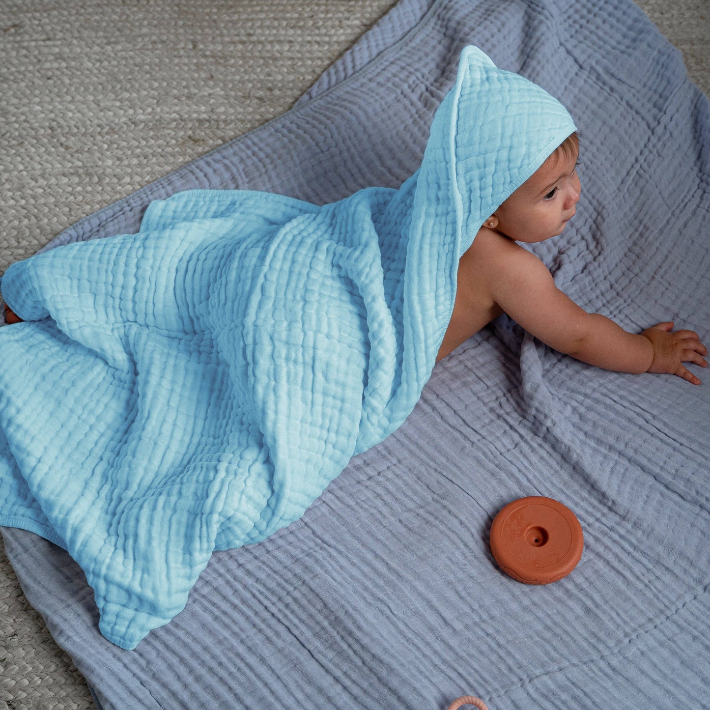 Comfy Cubs - Baby Hooded 9 Layer Muslin Cotton Towel For Kids: Pack Of 1 / Pacific Blue