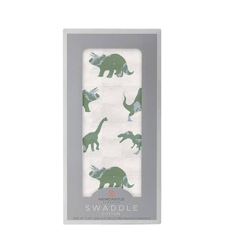 Newcastle Classics - Granite Green Dinosaurs Cotton Swaddle