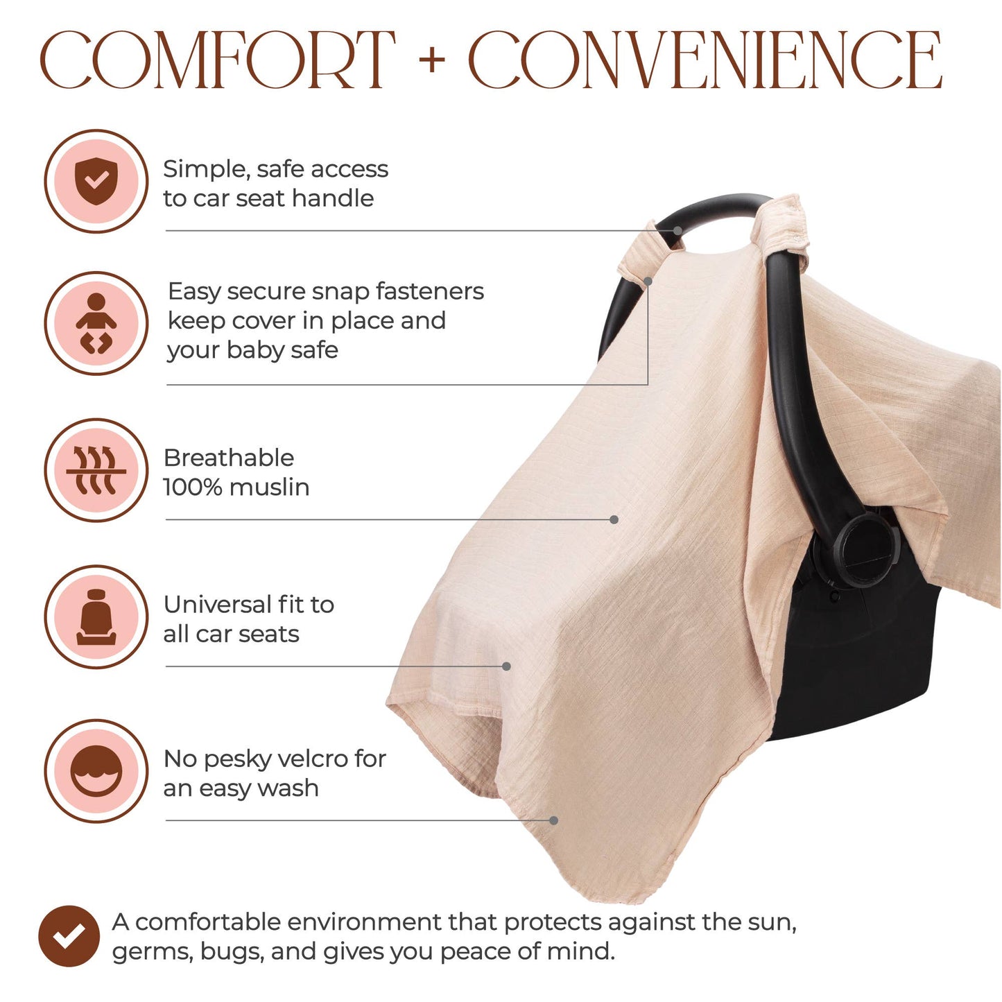 Comfy Cubs - Muslin Cotton Baby Car Seat Cover By Comfy Cubs: Sage