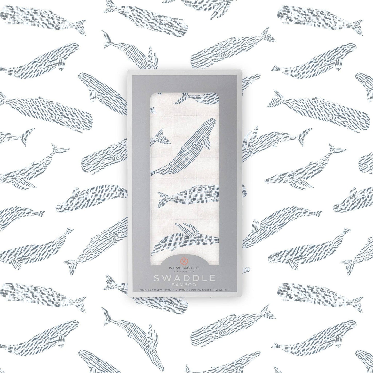 Newcastle Classics - Blue Shadow Whales Bamboo Swaddle