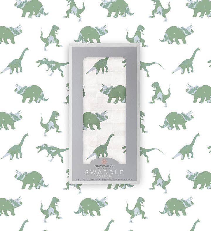 Newcastle Classics - Granite Green Dinosaurs Cotton Swaddle