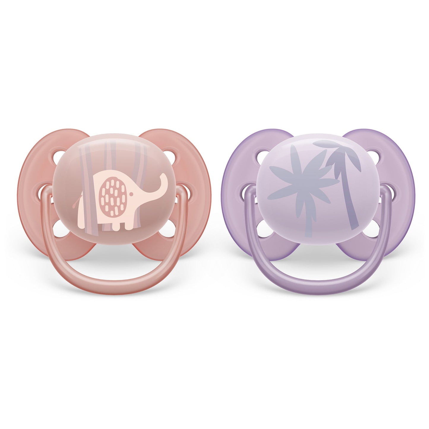 Philips Avent - Ultra Soft Pacifier - 0-6m - Lychee Elephant + Lilac Palms - 2 pack